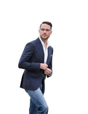 Men's Blue ~ White Two Button Suit