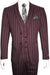 Men's Bold Gangster 1920s Burgundy Suit Vintage Dark Burgundy ~ White Gangster Bold Stripe 2 Buttons Vested Suit Black and Bold White Stripe (MO845)