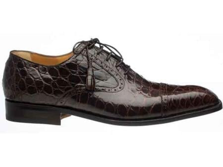 Ferrini Chocolate Men's Cap Toe Lace Up Italian Style World Best Alligator ~ Gator Skin Belly Skin Shoes