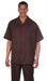 Leisure Casual Two Piece Mens Walking Outfit For Sale Pant Sets Suit Shirt & Pleated Pants Solid Brown Short Sleeve Casual Sets