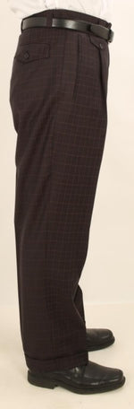 Men'S Wide Leg Single Pleated Pants Navy W/Coco Brown Check Men'S Wide Leg Trousers - Cheap Priced Dress Slacks For Men On Sale