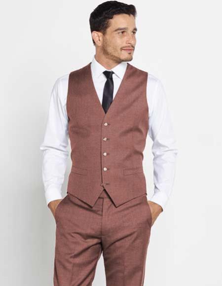 Men's Brown 5 Button Vest + Matching Dress Pants Set + Any Color Shirt & Tie