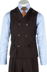 Mens Brown Color Wide leg Pants Plus Matching Double Breasted Vest 100% Wool