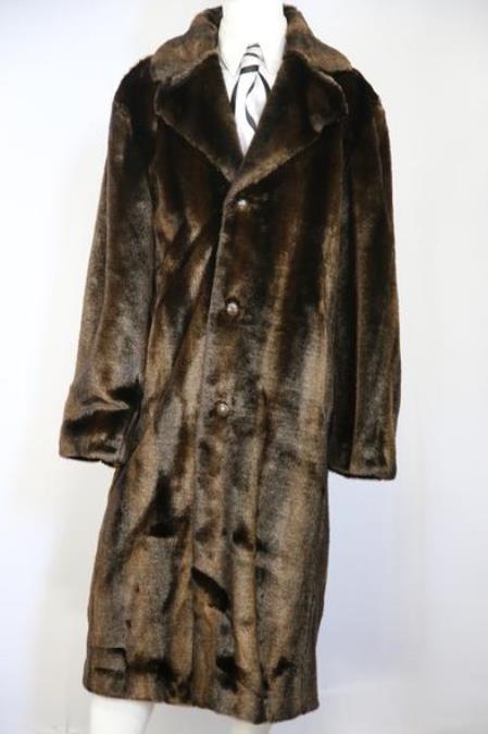 Men's Faux Bear Pelt Button Brown Long Zoot Suit