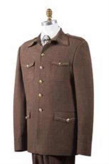 Safari Men's Brown Nailshead Military Pocket Cheap Priced Business Suits Clearance Sale