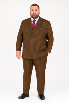 Mens Brown Pinstripe Double-Breasted Suit – Classic 6-Button Business and Vintage Style - Image 4