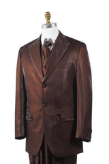 Men's Brown Sharkskin Rhinestone 3 Piece Entertainer Suit