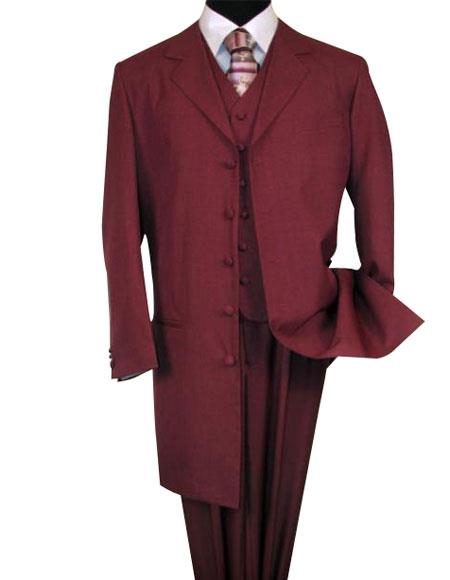 Burgundy ~Maroon Zoot Suit - Pimp Suit - Zuit Suit ~ Wine Color FASHION ZOOT 3 ~ Three Piece Suit 38'INCH LONG JACKET WITH COVERED BUTTON