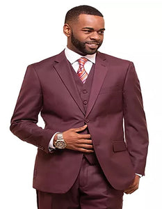 Men's Burgundy 2 Button Sharkskin Mini Pin Dot Pattern With Settle Sheen Burgundy Suit