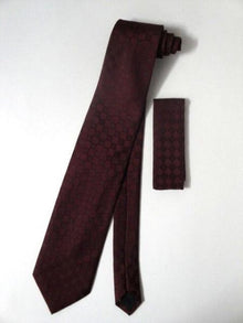 Neck Tie Set Burgundy ~ Maroon ~ Wine Color Checkered Design - Men's Neck Ties - Mens Dress Tie - Trendy Mens Ties