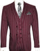 Mens 2 Button Gangster Pinstripe Suit in Burgundy
