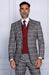 Mens Burgundy Plaid Peak Lapels Suit Tailor Fit