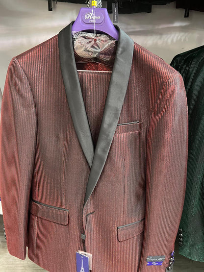 Mens Burgundy Shiny Stripe Tuxedo Jacket – Slim Fit Satin Lapel Dinner Blazer for Formal Events - Image 6