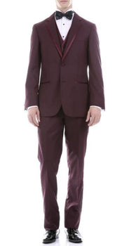 Men's Burgundy Slim Fit 3pc Tuxedo