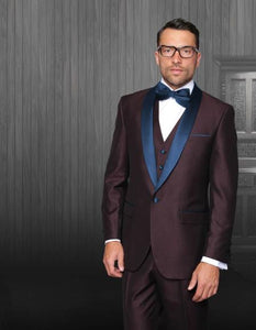 Men's Burgundy Tuxedo Shawl Lapel Navy Blue