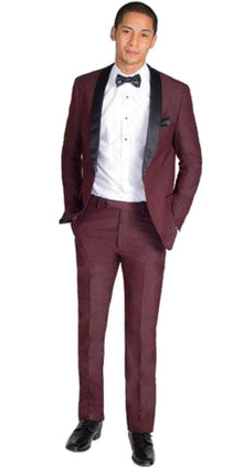 Burgundy Velvet Suit Shawl Lapel Tuxedo Suit Looking Jacket & Pants