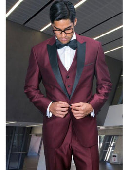 Men's Peak Lapel Jacket & Pants Only No Vest Suit Dinner Black and Burgundy ~ Wine Maroon With Two Toned Tuxedo Men's Peak Lapel Jacket & Pants Only No Vest Suit Dinner Black and Burgundy ~ Wine Maroon With Two Toned Tuxedo