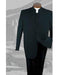 Men's Button Closure Poly Gabardine Pleated Pants Black 2 Piece Suit
