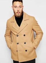 Men's Camel Double Breasted Wool Fabric Designer Men's Wool Men's Peacoat Sale