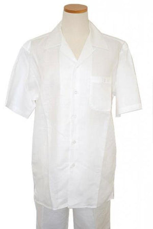 Mens Linen Suit - Dual Vents 5-Buttons Summer Casual Two Piece Mens Walking Outfit For Sale Pant Sets Casual Suit Short Sleeve Shirt + Pants White All White Outfits For Men