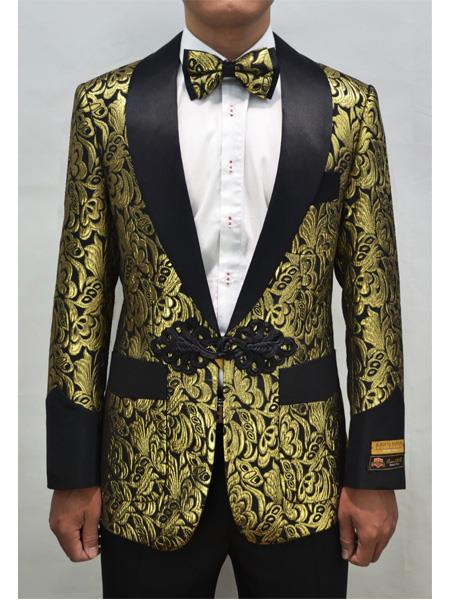 Men's Champagne Shawl Lapel Two Toned Paisley Floral Blazer