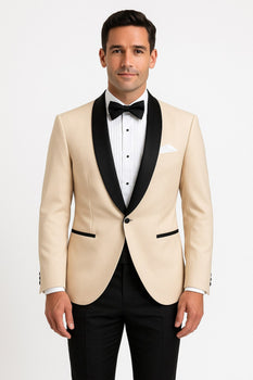 men's champagne dress shirt Mens Champagne Light Tan Tuxedo Jacket with Black Shawl Lapel – Classi — MensUSA