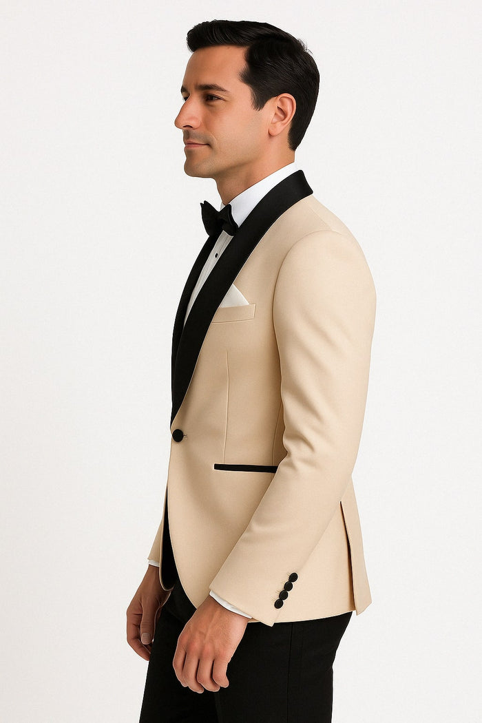 Mens Champagne Light Tan Tuxedo Jacket with Black Shawl Lapel – Classic One-Button Formal Dinner Jacket - Nude Color - Image 2