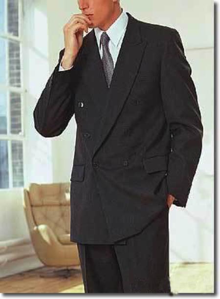 Men's Charcoal Classic Double Breasted Suits Solid Color Suit With Side Vent Jacket Pleated Pants