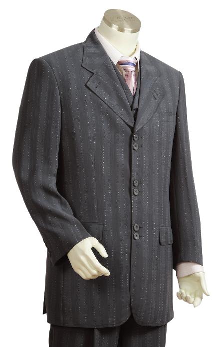 Men's Fashion 3 Piece Vested Charcoal Zoot Suit