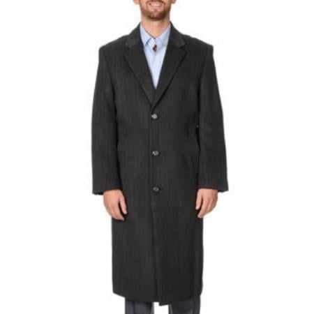 Men's Dress Coat 'Harvard' Charcoal Herringbone Tweed Full-Length Coat
