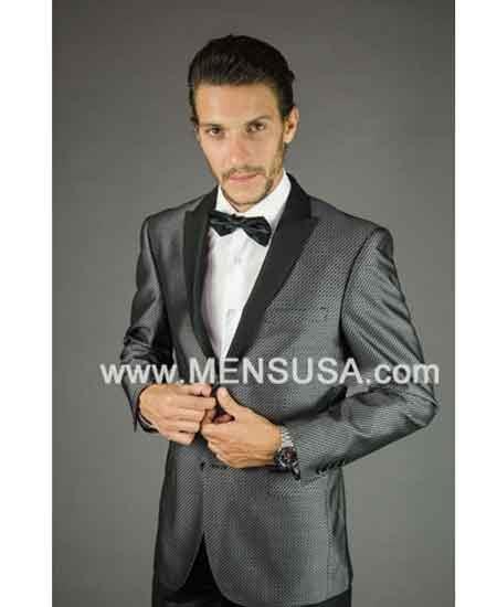 Men'S Charcoal Silver Grey Tux Gray Tuxedo ~ Wedding Black Lapel Groom Suit