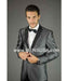 Men'S Charcoal Silver Grey Tux Gray Tuxedo ~ Wedding Black Lapel Groom Suit