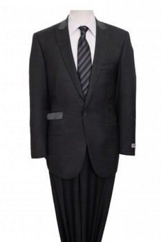 Men'S Two Piece Ticket Pokcet Peak Lapel Slim Fit Suit Charcoal - Color: Dark Grey Suit