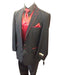 Men's Charcoal Red Trimmed On Lapel And Pockets Long Sleeve Jacket