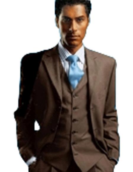 Elegant Men's Chocolate Dark Brown 3 ~ Three Piece Cheap Priced Business Suits Clearance Sale Available in 2 or 3 Buttons Style Regular
