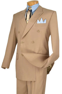 Mens Classic Double Breasted Suit in Light Beige