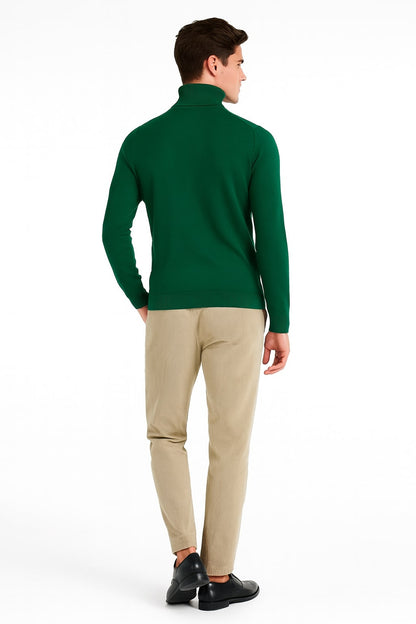 Mens Classic Emerald Green Turtleneck Sweater – Slim Fit Knit Pullover - Image 4