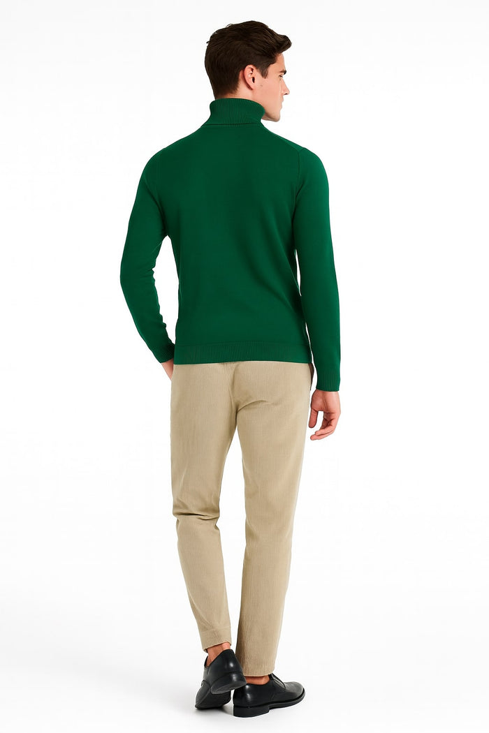Mens Classic Emerald Green Turtleneck Sweater – Slim Fit Knit Pullover - Image 4