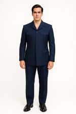 Mens Classic Navy Safari Suit with Utility Jacket and Coordinated Trousers