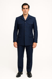 Mens Classic Navy Safari Suit with Utility Jacket and Coordinated Trousers