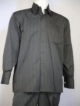 Men's Classic Striped Design Grey Casual Two Piece Walking Outfit For Sale Pant Sets Suit