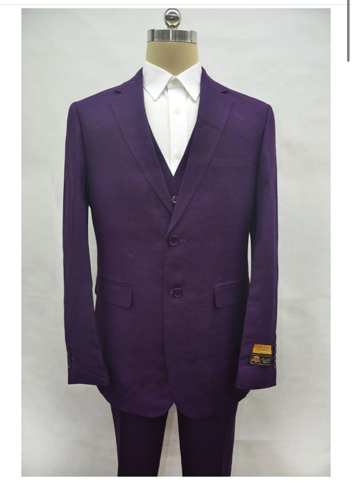Mens Classic Three-Piece Purple Suit – Formal Slim Fit Tuxedo Set with Vest