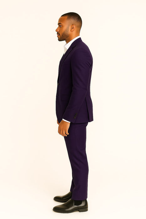 Mens Classic Three-Piece Purple Suit – Formal Slim Fit Tuxedo Set with Vest