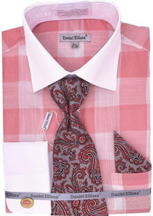 Mens Coral Tone on Tone Check Printed Dress Shirt