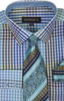 Mens Turquoise Dress Shirt Aqua Turquoise Checkered Shirt Tie and Handkerchief Aqua / S or Small Mens Turquoise Dress Shirt Aqua Turquoise Checkered Shirt Tie and Handkerchief Aqua / S or Small