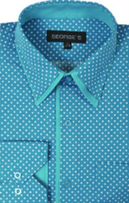Mens Turquoise Dress Shirt George 100% Cotton Polka Dot Design Aqua Turquoise Color Men's Dress Shirt Aqua / US 46 Regular / EU 56 Regular Mens Turquoise Dress Shirt George 100% Cotton Polka Dot Design Aqua Turquoise Color Men's Dress Shirt Aqua / US 46 Regular / EU 56 Regular