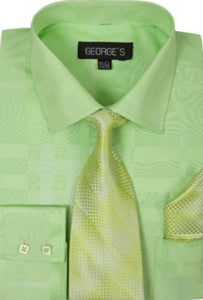 Men's Lime Cotton Point(Straight) Collar Geometric Pattern Dress Shirt