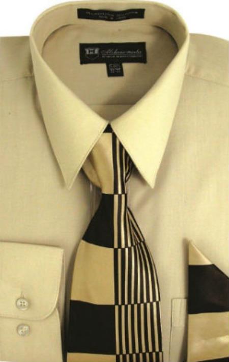 Sand Solid Pattern Classic Cotton  Men's Dress Shirt