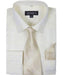 Cream 60% Cotton 40% Polyester Shadow Striped Tie with Hanky Men's Dress Shirt