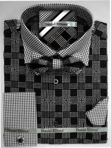 Daniel Ellissa Ds3779BP2 Men's French Cuff Black Men's Dress Shirt